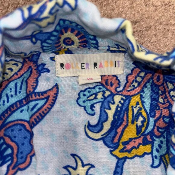 Roller Rabbit Blue Amanda Linen Lulu Set Polo Pajamas Paisley Print - Picture 3 of 10